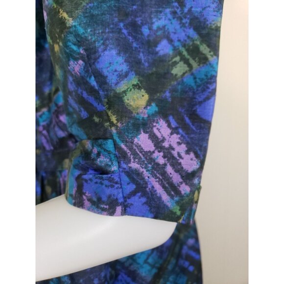 Vintage Wiggle Dress Sz 16 Belted Pin Up Brutalist Peacock Blue Jeweled Collar - Picture 12 of 16